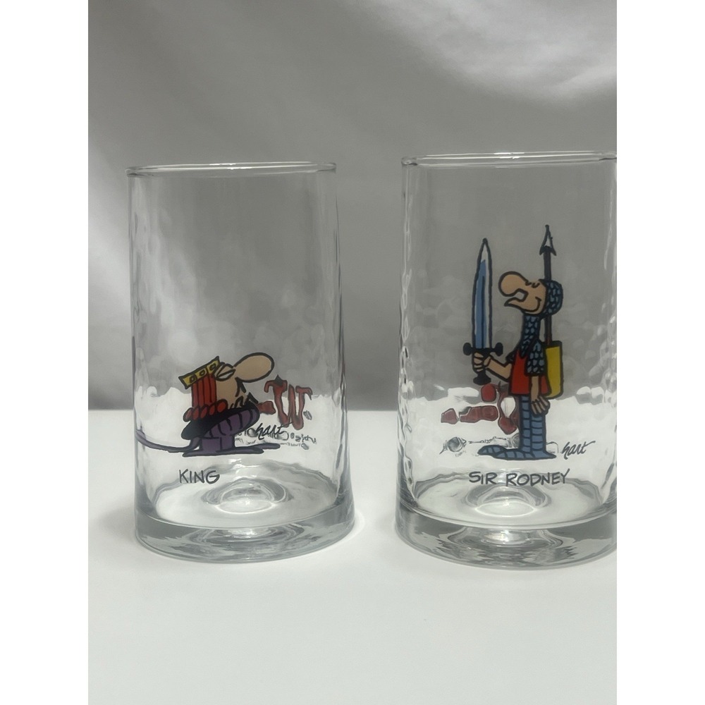Vintage Arby's 1983 Wizard Of ID Drinking Glass Set Of 2 King Sir Rodney
